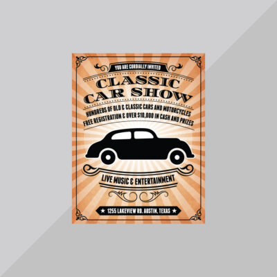 Classic car show flyer with vintage design and retro typography