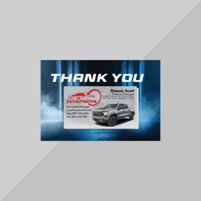 Automotive thank you card for vehicle pickup customer appreciation
