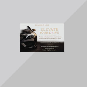 Luxury dealership postcard design for automotive service promotion by Alpha Commercial Cards.