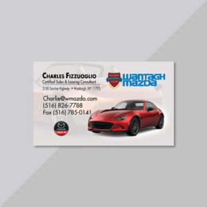 Mazda dealership business card design printed for automotive sales staff